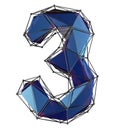 Number 3 three in low poly style blue color isolated on white background. 3d Royalty Free Stock Photo