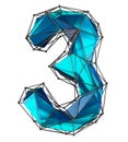 Number 3 three in low poly style blue color isolated on white background. 3d Royalty Free Stock Photo