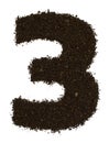 Number 3 three made of ground coarse coffee isolated on white. Flat lay, top view Royalty Free Stock Photo