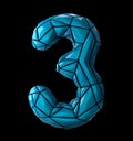 Number 3 three made of low poly style blue color plastic isolated on black background. 3d Royalty Free Stock Photo
