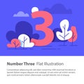 Sequential number, number three, top chart concept, night sky, flat illustration Royalty Free Stock Photo