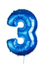 Number three years blue balloon, isolated on white Royalty Free Stock Photo