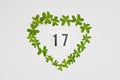 Number 17 to celebrate St Patrick`s Day in green heart frame Royalty Free Stock Photo