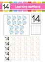 Number 14. Trace and write. Handwriting practice. Learning numbers for kids. Education developing worksheet. Activity page. Game Royalty Free Stock Photo