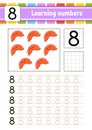 Number 8. Trace and write. Handwriting practice. Learning numbers for kids. Education developing worksheet. Activity page.