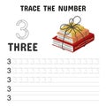Number 3 Tracing Worksheet with Books. Royalty Free Stock Photo