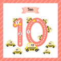 Number 10 transportation tracing flash card