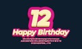 Number twelve year celebration birthday font 3d pink design