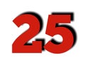 number twenty five 25 in red color sign symbol