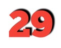 number twenty nine 29 in red color sign symbol