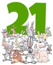 Number twenty one and cartoon rabbits group