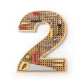 Number 2 two. Alphabet from the tools on the metal pegboard isolated on white. Royalty Free Stock Photo