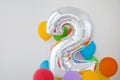 Number 2 two of color balloon on light background