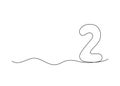 Number two, continuous one line drawing. Black hand drawn single minimalist line isolated number. Vector line figure