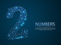 Number two 3D low poly abstract illustration.Vector digit 2 wireframe concept Royalty Free Stock Photo