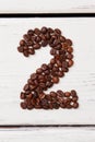 Number two made of coffee beans. Royalty Free Stock Photo