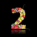 Number two made from fruits. Royalty Free Stock Photo