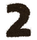 Number 2 two made of ground coarse coffee isolated on white. Flat lay, top view Royalty Free Stock Photo