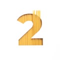 Number two made of spaghetti and white cut paper in shape of second numeral. Typeface of pasta. Italian food