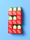 Number Two With Miniature Houses And Red Percentage Blocks. Royalty Free Stock Photo