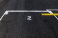 Number two position ranking close up on racing asphalt track