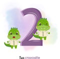 number two tracing with 2 croocodile for kids learning to count Royalty Free Stock Photo