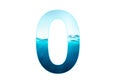 Number 0 of water alphabet, aqua concept fresh water a to z, 1 to 0