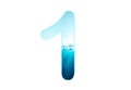 Number 1 of water alphabet, aqua concept fresh water a to z, 1 to 0