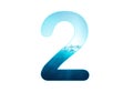 Number 2 of water alphabet, aqua concept fresh water a to z, 1 to 0