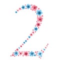 Number 2 from watercolor pink and blue flowers. Number symbol for postcards, greeting cards, text, posters, etc
