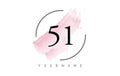 Number 51 Watercolor Stroke Logo with Circular Shape and Pastel Pink Brush