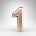 Number 1 on white background. Matte copper 3D number with shiny metallic texture