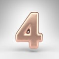 Number 4 on white background. Matte copper 3D number with shiny metallic texture