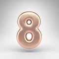 Number 8 on white background. Matte copper 3D number with shiny metallic texture