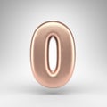 Number 0 on white background. Matte copper 3D number with shiny metallic texture