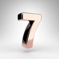 Number 7 on white background. Rose gold 3D number with gloss chrome surface