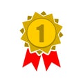 Number 1 winner ribbon award badge, Gold medal