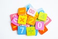 Number wood block cubes for learning Mathematic, education math concept Royalty Free Stock Photo