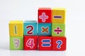 Number wood block cubes for learning Mathematic, education math concept Royalty Free Stock Photo