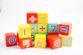 Number wood block cubes for learning Mathematic, education math concept Royalty Free Stock Photo