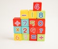 Number wood block cubes for learning Mathematic, education math concept Royalty Free Stock Photo