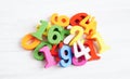 Number wood block cubes for learning Mathematic, education math concept Royalty Free Stock Photo