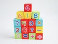 Number wood block cubes for learning Mathematic, education math concept Royalty Free Stock Photo