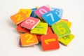Number wood block cubes for learning Mathematic, education math concept Royalty Free Stock Photo