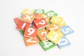 Number wood block cubes for learning Mathematic, education math Royalty Free Stock Photo