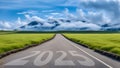 Number 2025 written on empty road. Concept of New 2024 Year. Concept of planning, tasks