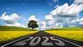 Number 2025 written on empty road. Concept of New 2024 Year. Concept of planning, tasks