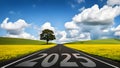 Number 2025 written on empty road. Concept of New 2024 Year. Concept of planning, tasks