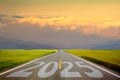 Number 2025 written on empty road. Concept of New 2024 Year. Concept of planning, tasks