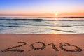 Number 2018 written on seashore san. Royalty Free Stock Photo